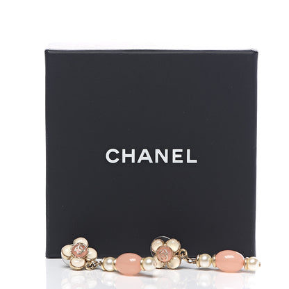 Chanel Resin Pearl CC Flower Drop Earrings Pink Beige 5 of 5