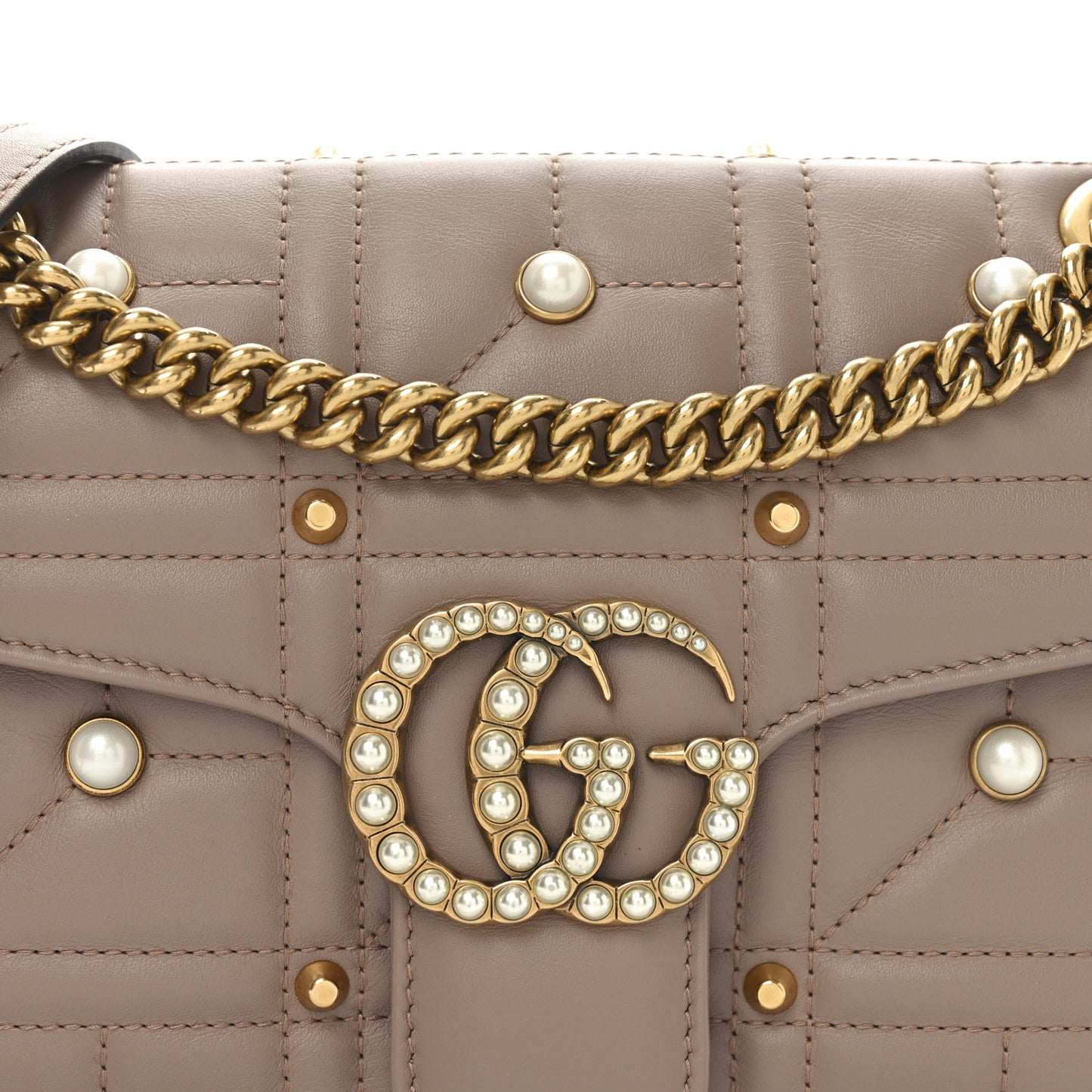 Calfskin Matelasse Studded Small Pearly GG Marmont Shoulder Bag Porcelain Rose