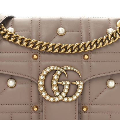 Gucci Calfskin Matelasse Studded Small Pearly GG Marmont Shoulder Bag Porcelain Rose 8 of 10