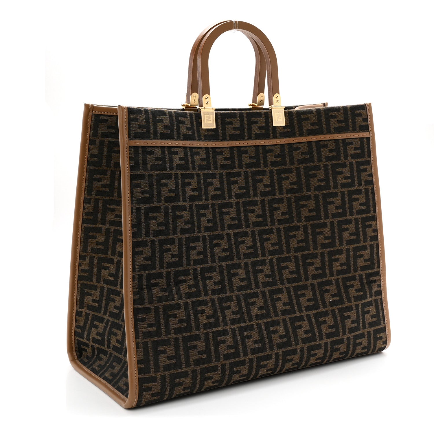 Fendi Fabric Jacquard FF 1974 Logo Large Fendi Sunshine Shopper Tote Tobacco Moro Sand 3 of 9