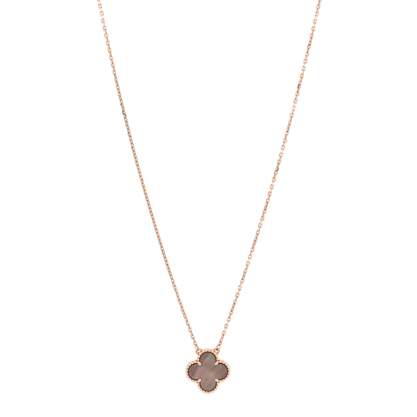 18K Rose Gold Gray Mother of Pearl Vintage Alhambra Pendant Necklace