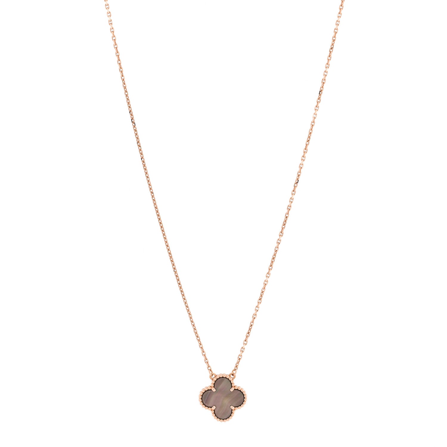 Van Cleef & Arpels 18K Rose Gold Gray Mother of Pearl Vintage Alhambra Pendant Necklace 1 of 7