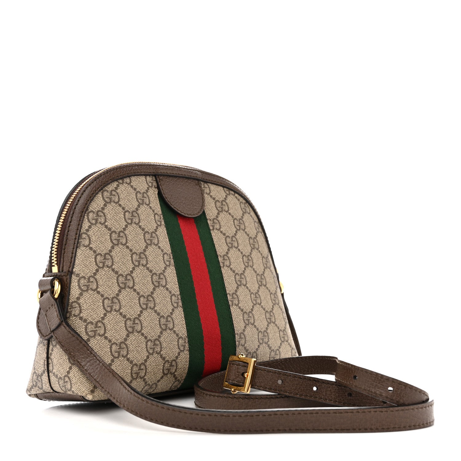 Gucci GG Supreme Monogram Textured Dollar Calfskin Web Small Ophidia Dome Shoulder Bag Beige Ebony New Acero 3 of 13