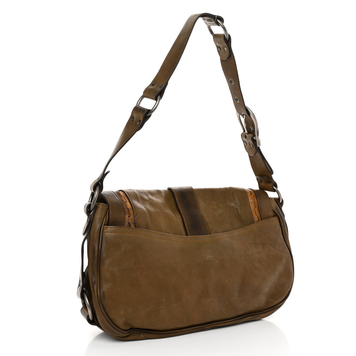 Christian Dior CHRISTIAN DIOR Calfskin Gaucho Double Saddle Bag Brown 3 of 9