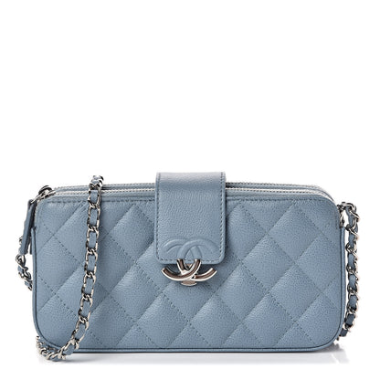 Chanel Caviar Quilted CC Box Clutch With Chain Blue 1 of 14