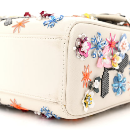Christian Dior Calfskin Sequin Floral Embroidered Mini Lady Dior White Multicolor 10 of 12