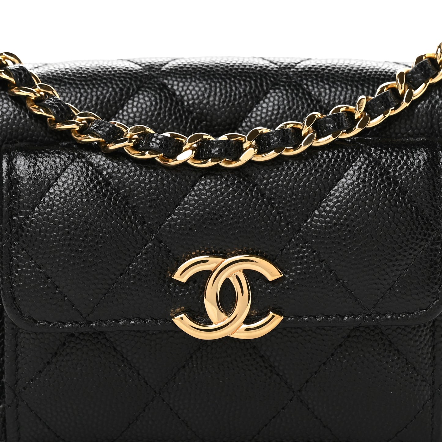 Caviar Quilted Pocket Twins Clutch With Chain Black