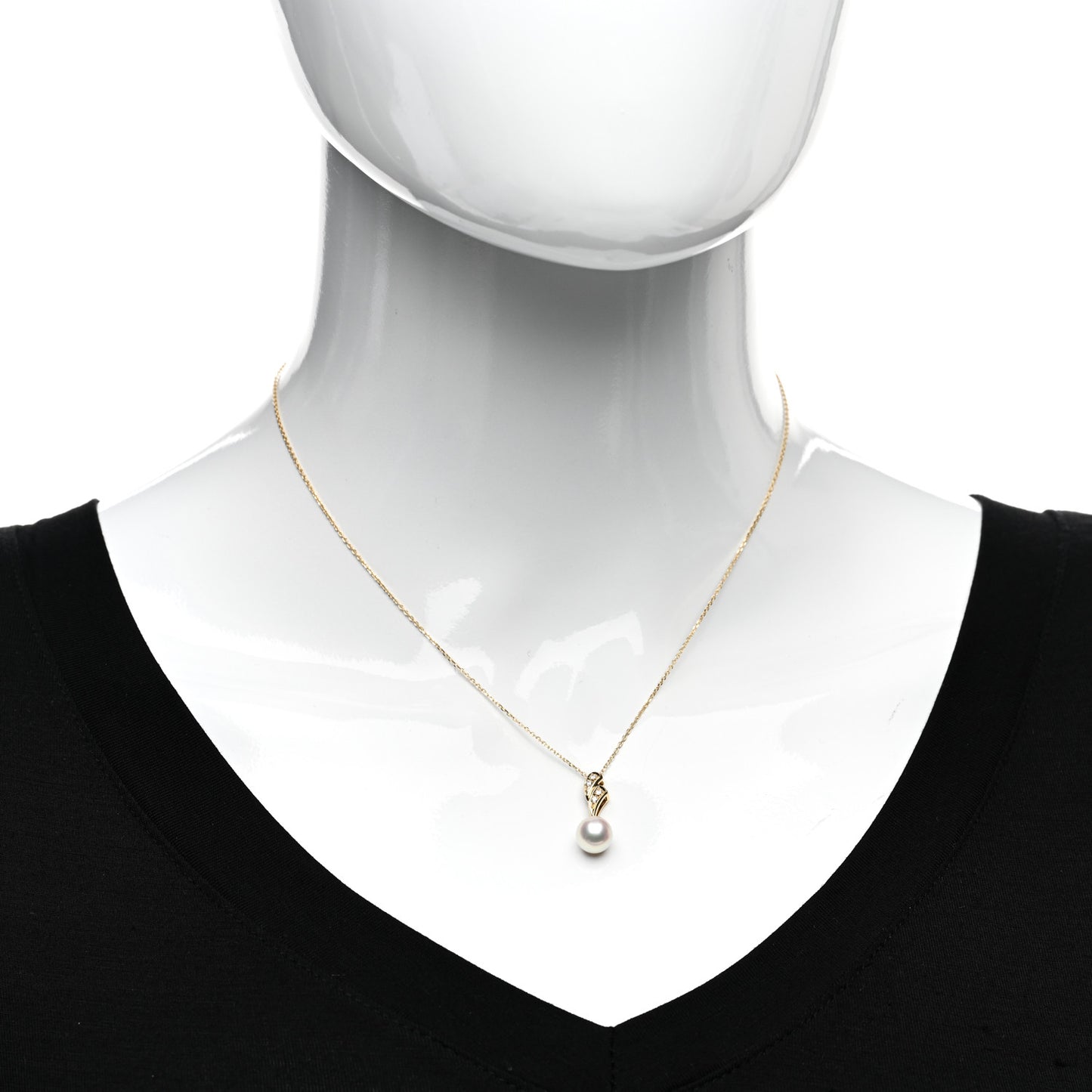 18K Yellow Gold Diamond Akoya Pearl 7.5mm Drop Pendant Necklace