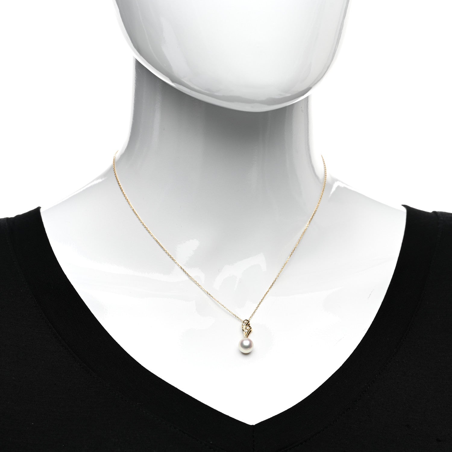 Mikimoto 18K Yellow Gold Diamond Akoya Pearl 7.5mm Drop Pendant Necklace 2 of 5