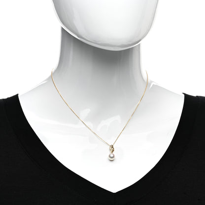 Mikimoto 18K Yellow Gold Diamond Akoya Pearl 7.5mm Drop Pendant Necklace 2 of 5