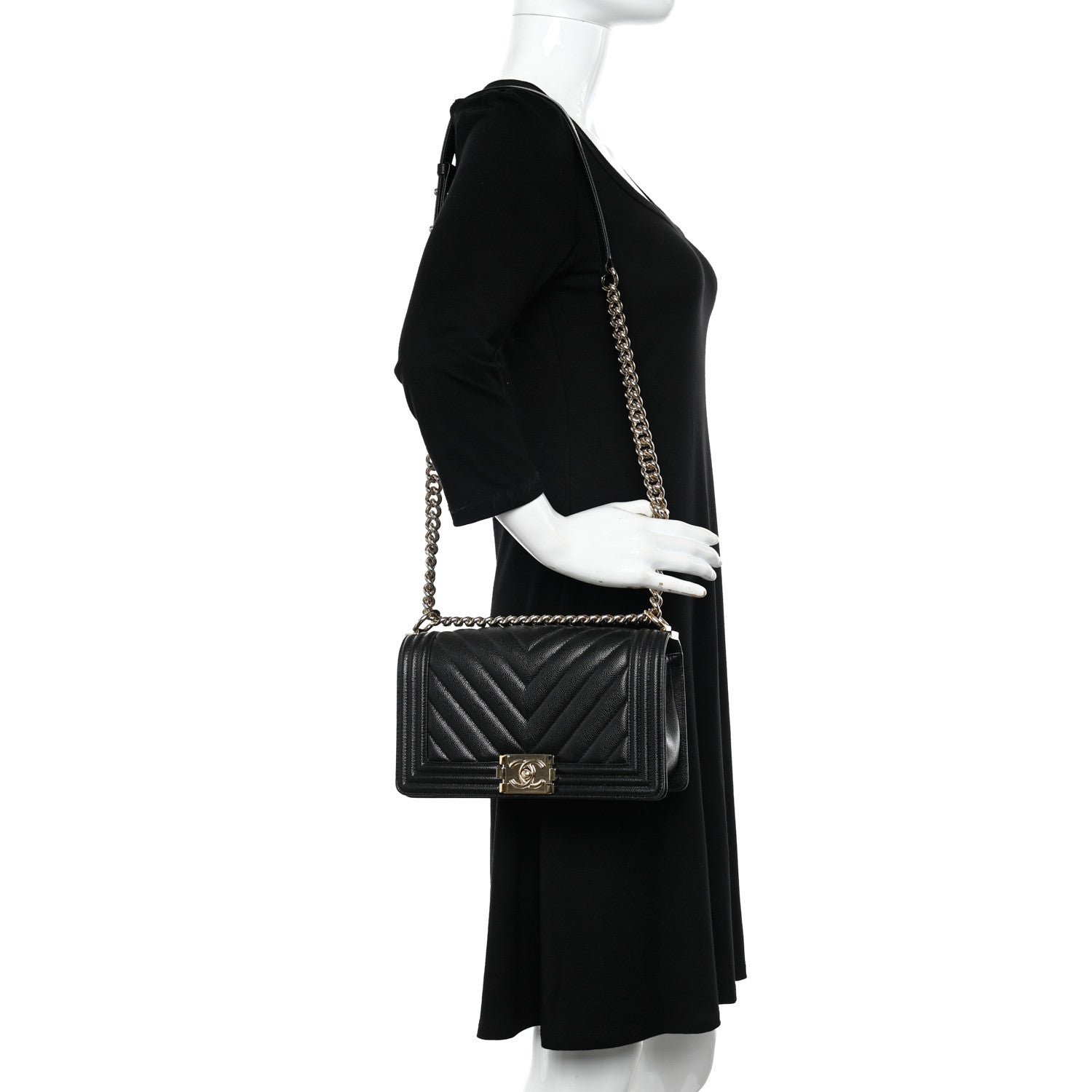 Chanel Caviar Chevron Quilted Medium Boy Flap Black 2 of 13