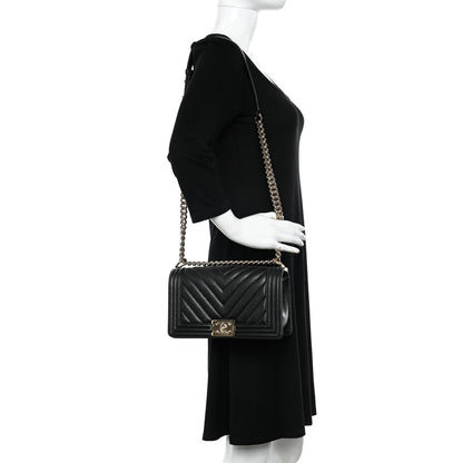 Chanel Caviar Chevron Quilted Medium Boy Flap Black 2 of 13