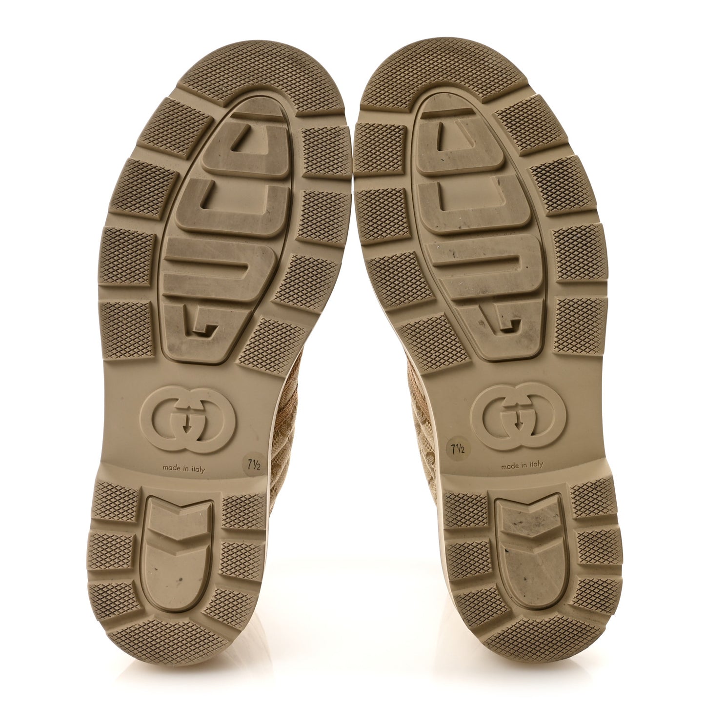 GG Monogram Web Mens Lug Sole Ankle Boots 7.5 New Sand