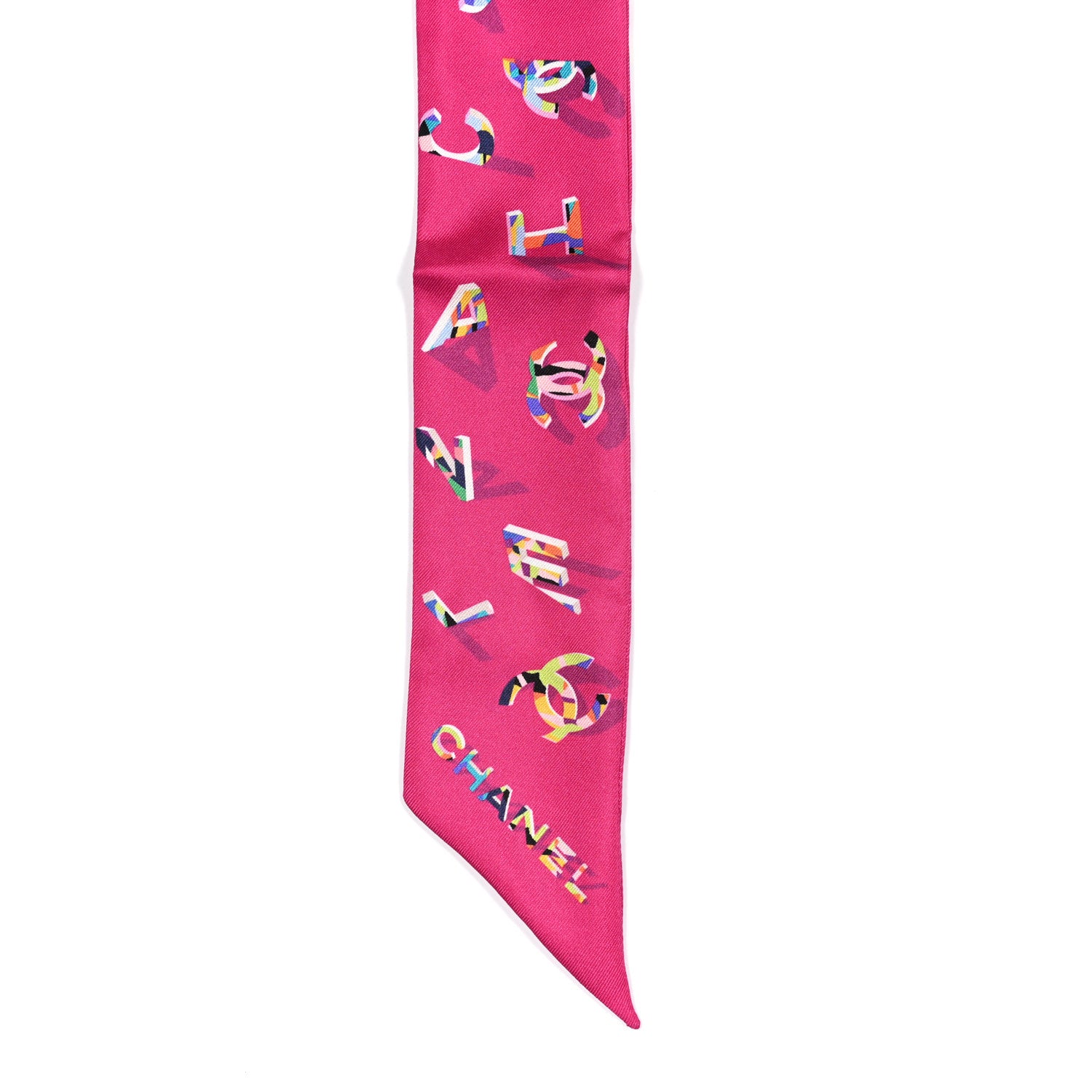 Chanel Silk CC Slim Bandeau Scarf Fuchsia Multicolor 2 of 3