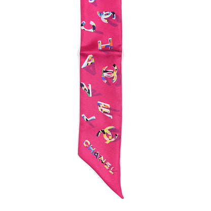 Chanel Silk CC Slim Bandeau Scarf Fuchsia Multicolor 2 of 3