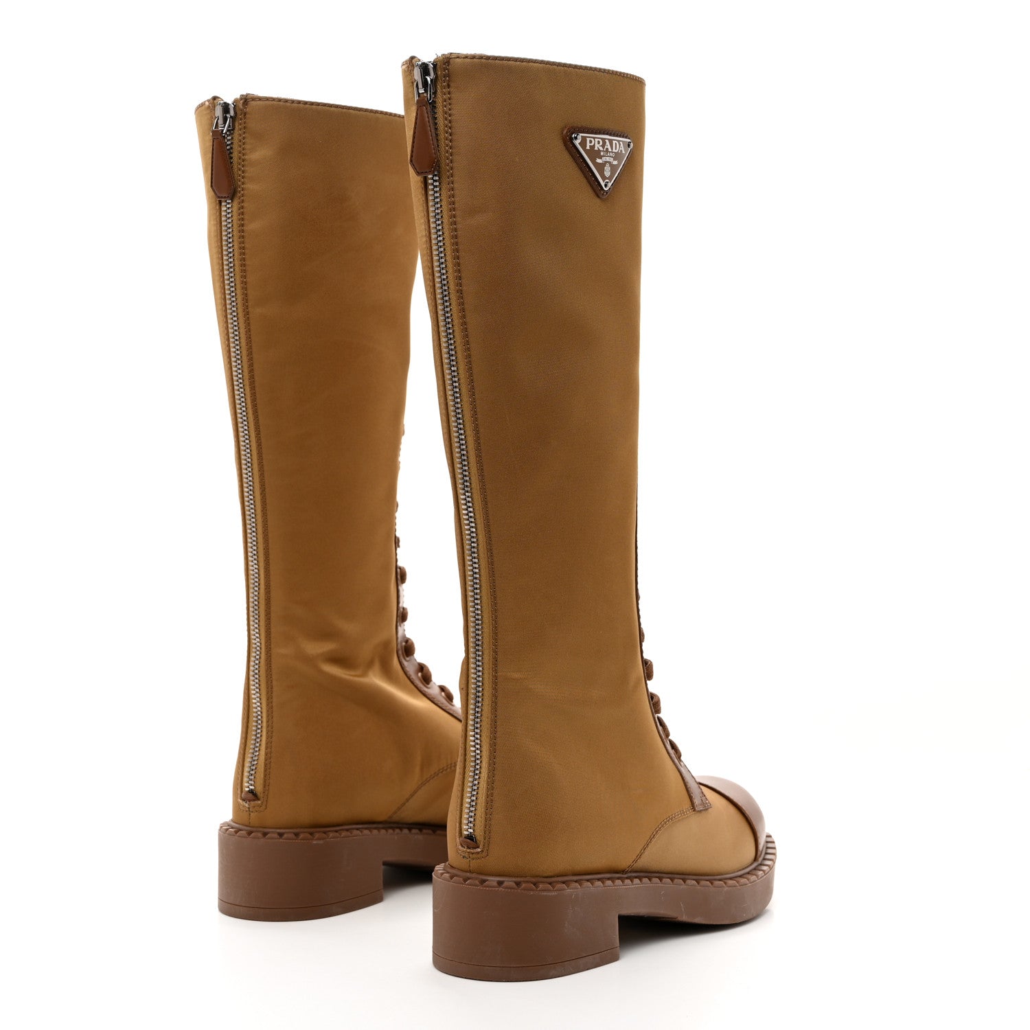 Prada Re-Nylon Spazzolato Rois Metal Triangle Logo Tall 50mm Combat Boots 35 Tobacco Brown 4 of 8