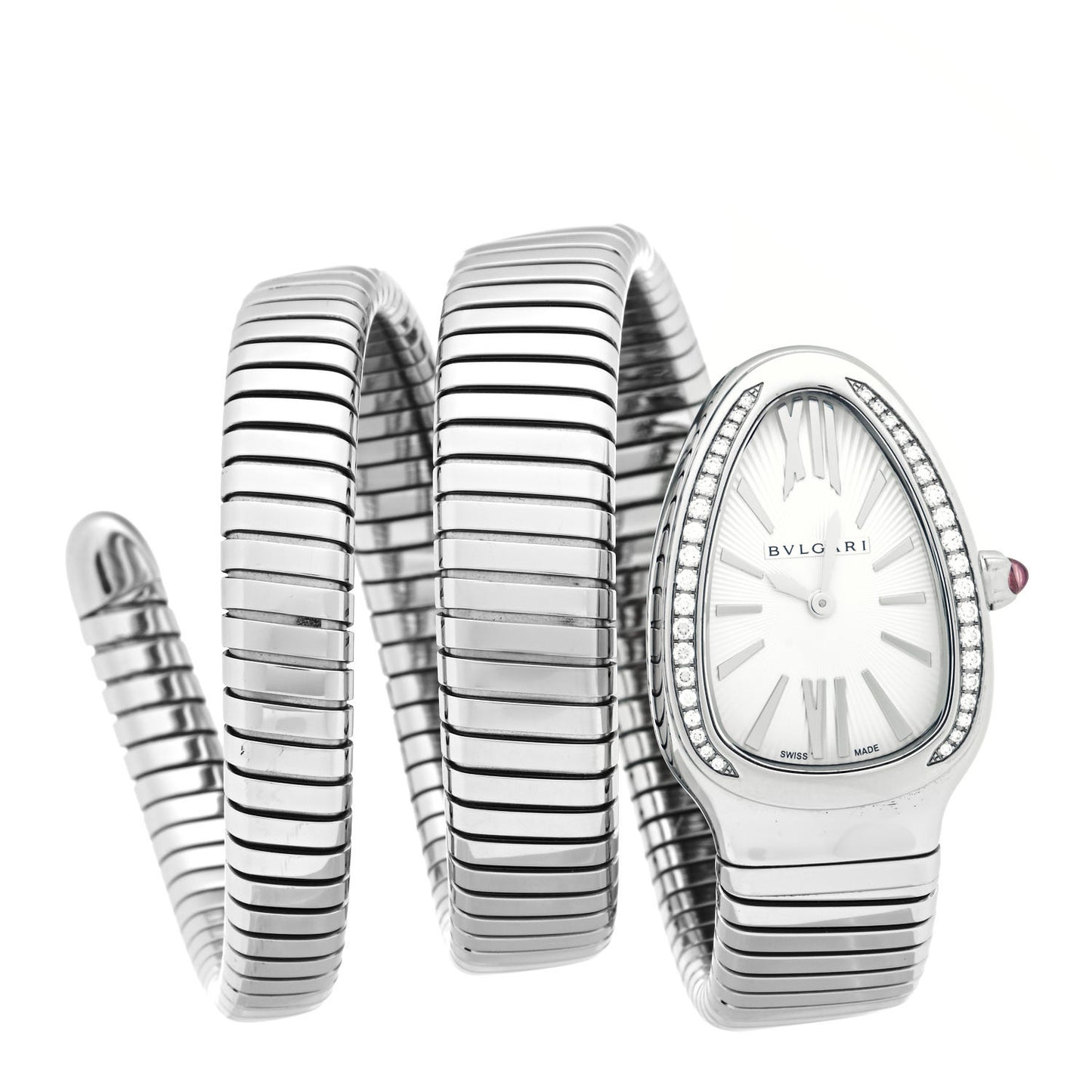 Stainless Steel Diamond Bezel 35mm Serpenti Tubogas Double Spiral Quartz Watch