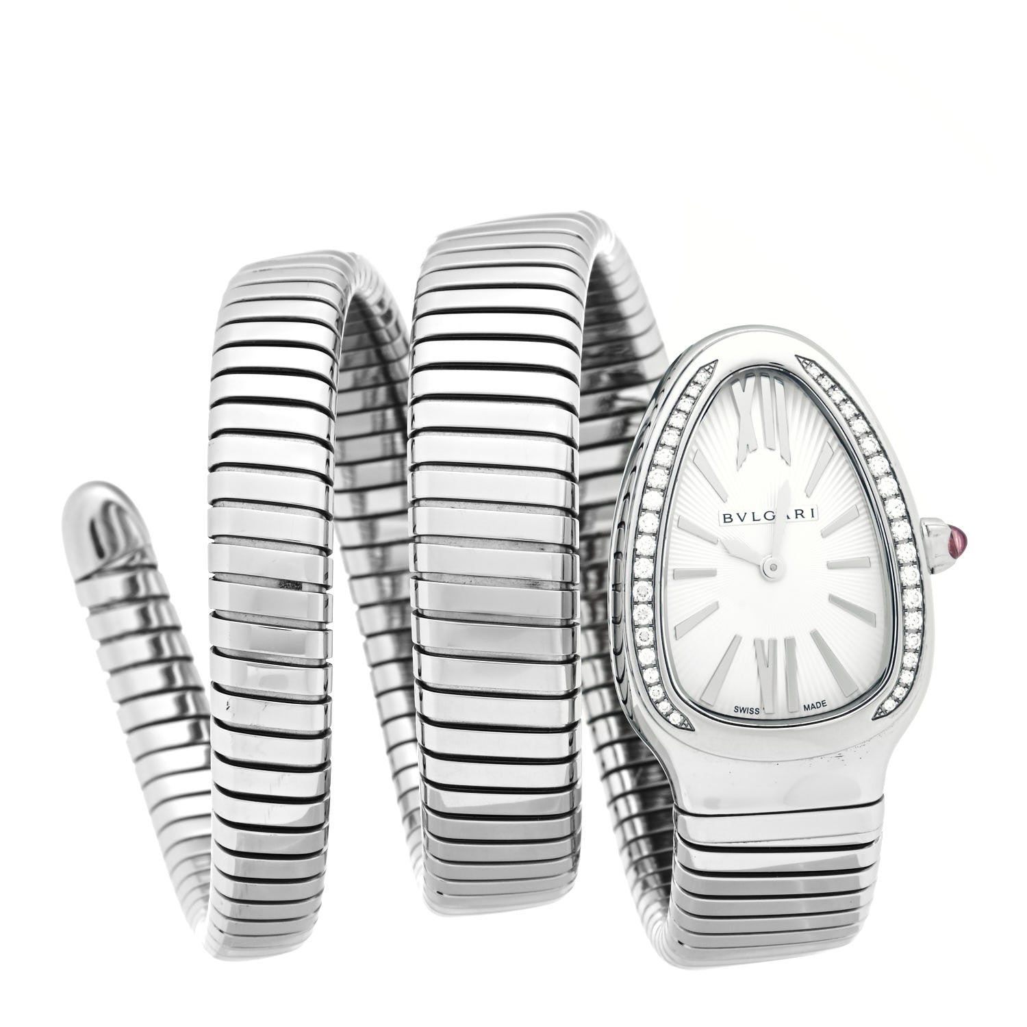 Bulgari Stainless Steel Diamond Bezel 35mm Serpenti Tubogas Double Spiral Quartz Watch 1 of 5