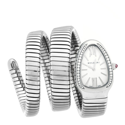 Bulgari Stainless Steel Diamond Bezel 35mm Serpenti Tubogas Double Spiral Quartz Watch 1 of 5