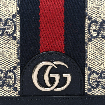 Gucci GG Supreme Monogram Textured Dollar Calfskin Web Ophidia Card Case Beige Blue 9 of 10