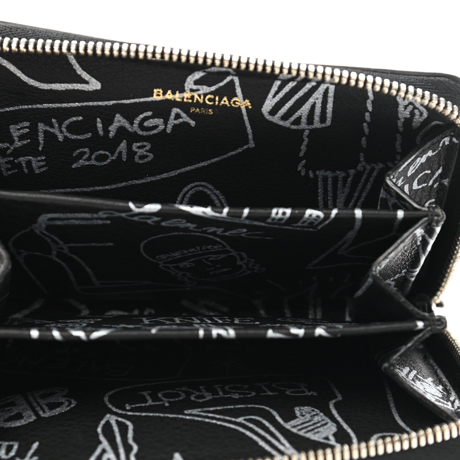 Balenciaga Calfskin Printed Tattoo Everyday Continental Mini Zip Around Wallet Black 5 of 6