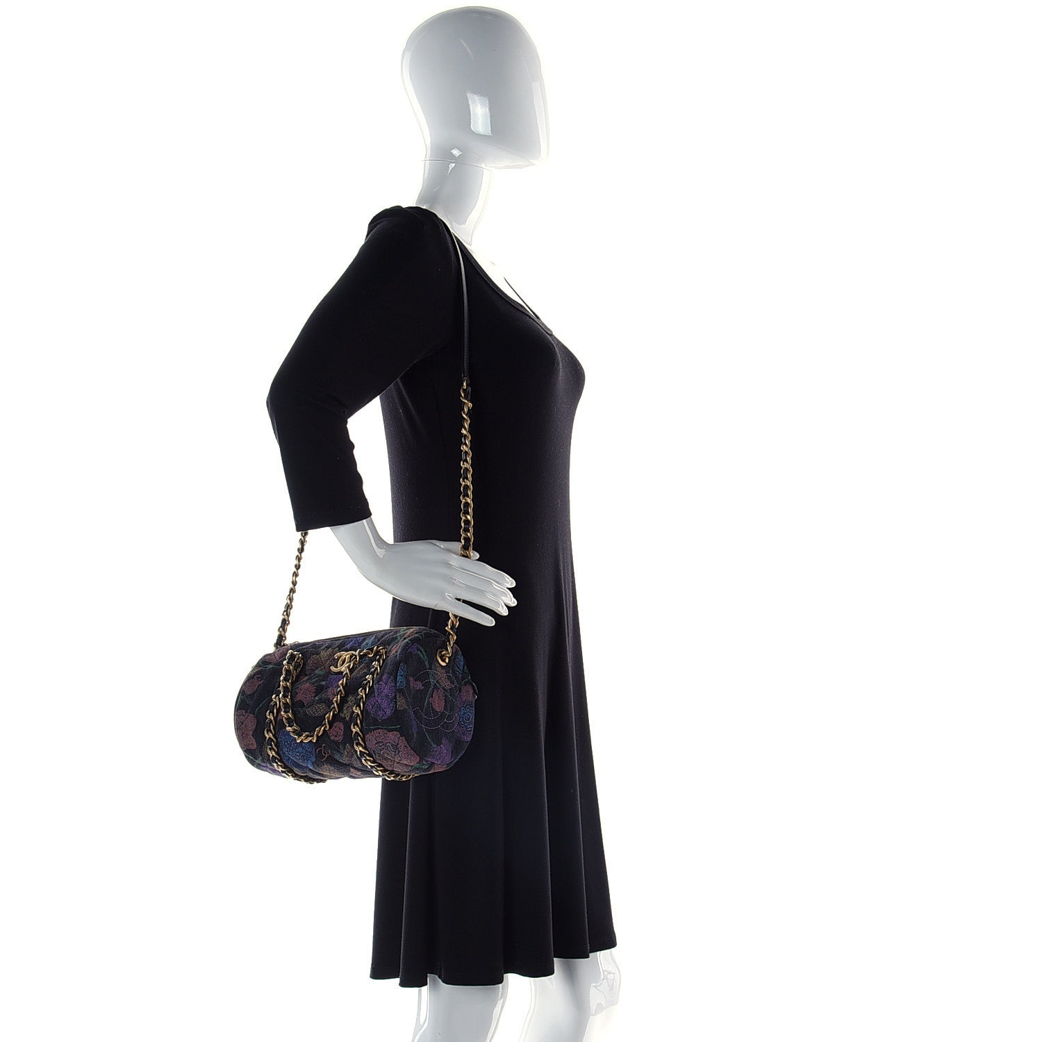 Chanel Denim Printed Destination Chenonceau Bowling Bag Charcoal Multicolor 2 of 11