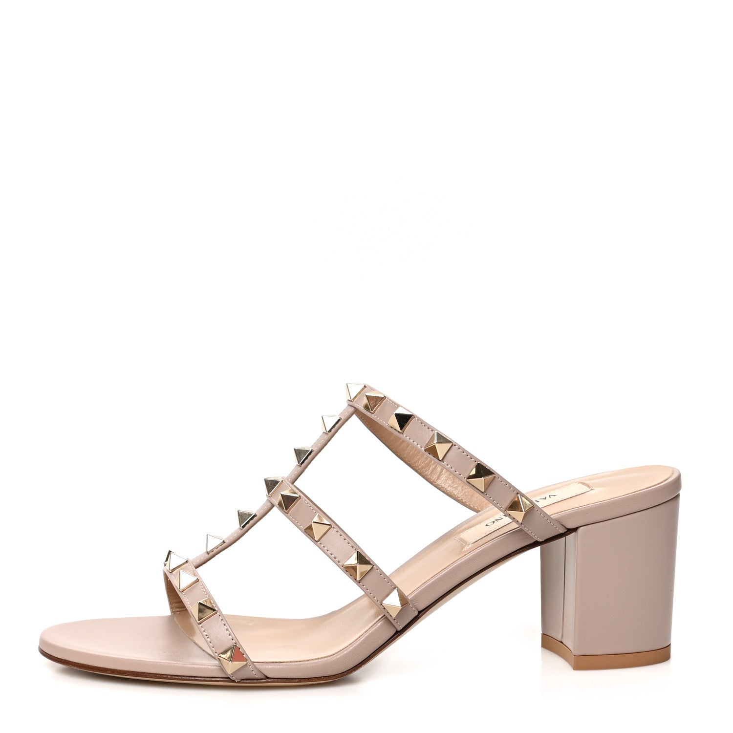 Valentino Garavani Calfskin Rockstud 60mm Caged Slide Sandals 38.5 Poudre 1 of 8