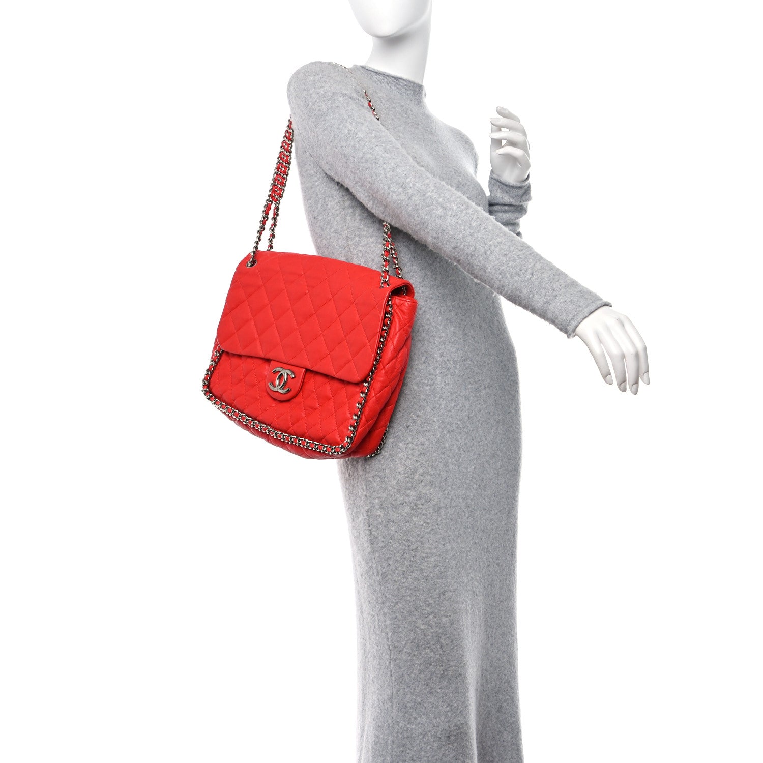 Chanel Washed Lambskin Quilted Maxi Chain Around Flap Red 2 of 11