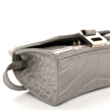 Balenciaga Shiny Calfskin Crocodile Embossed Hourglass Top Handle Bag Mini Steel Grey 10 of 11