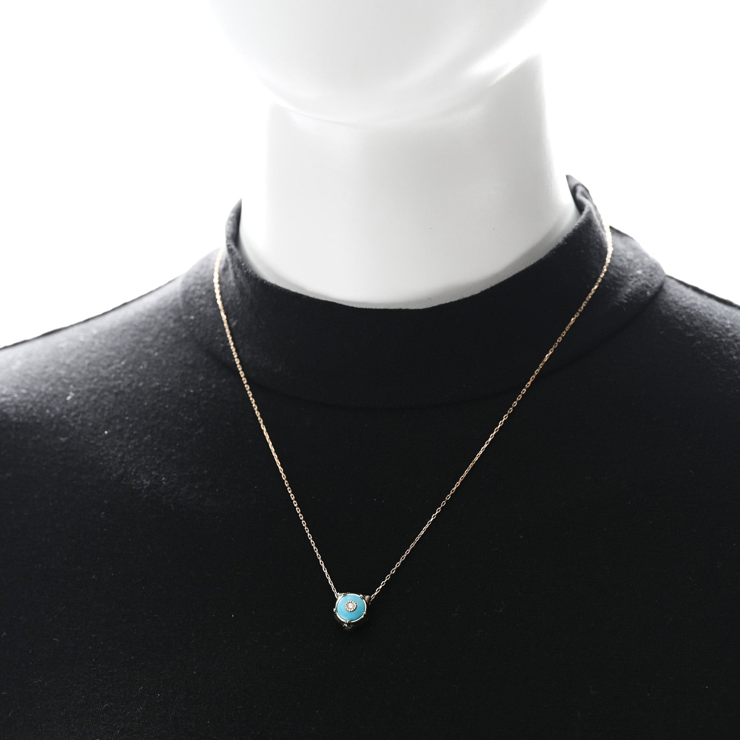 Gucci 18K Yellow Gold Diamond Turquoise Le Marche Des Merveilles Feline Pendant Necklace 2 of 6