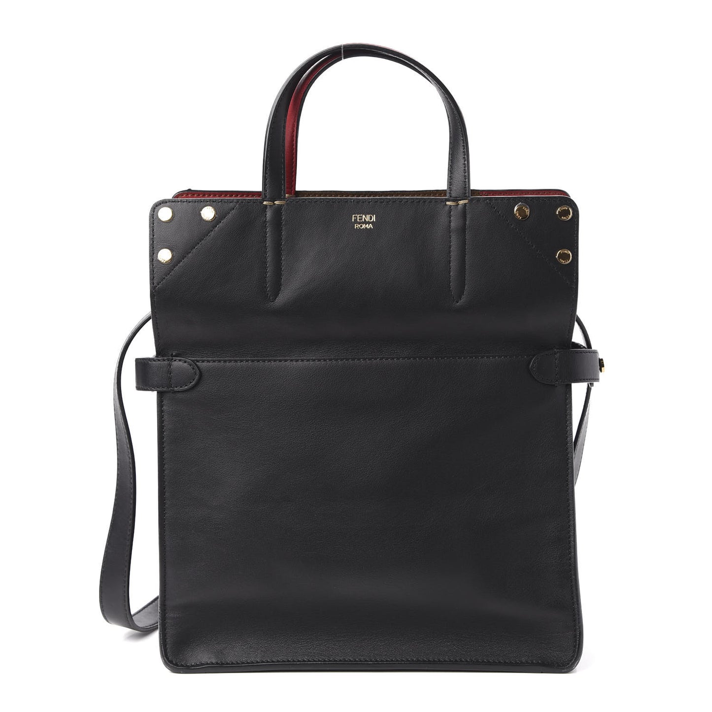 Vitello Grace Suede Small Flip Tote Black Fragola Marrone