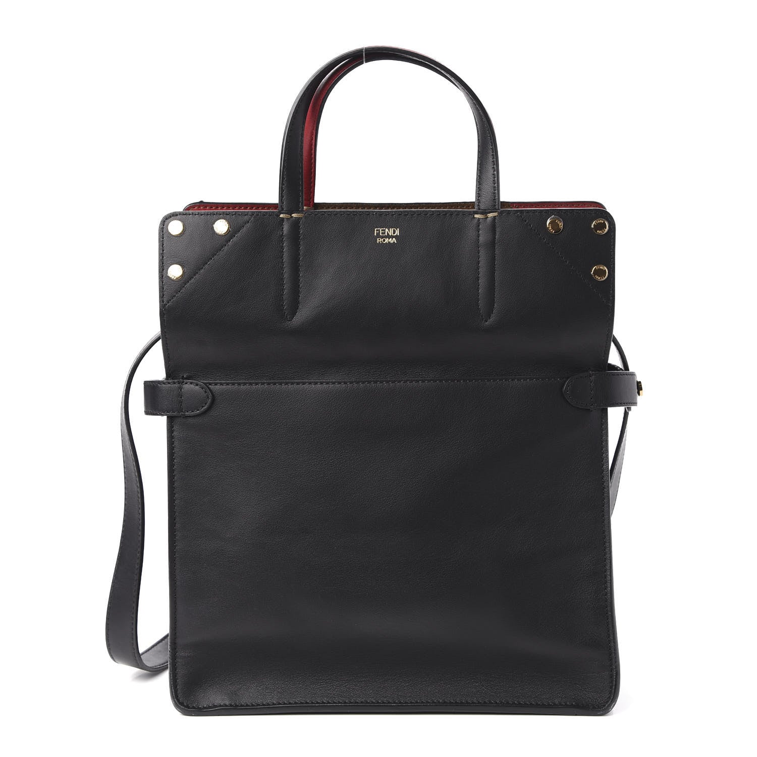 Fendi Vitello Grace Suede Small Flip Tote Black Fragola Marrone 3 of 10