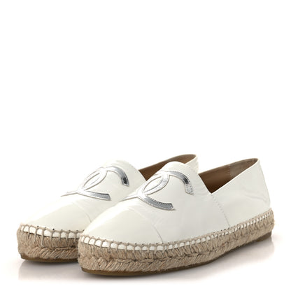 Chanel Distressed Patent CC Espadrilles 38 White Silver 4 of 11