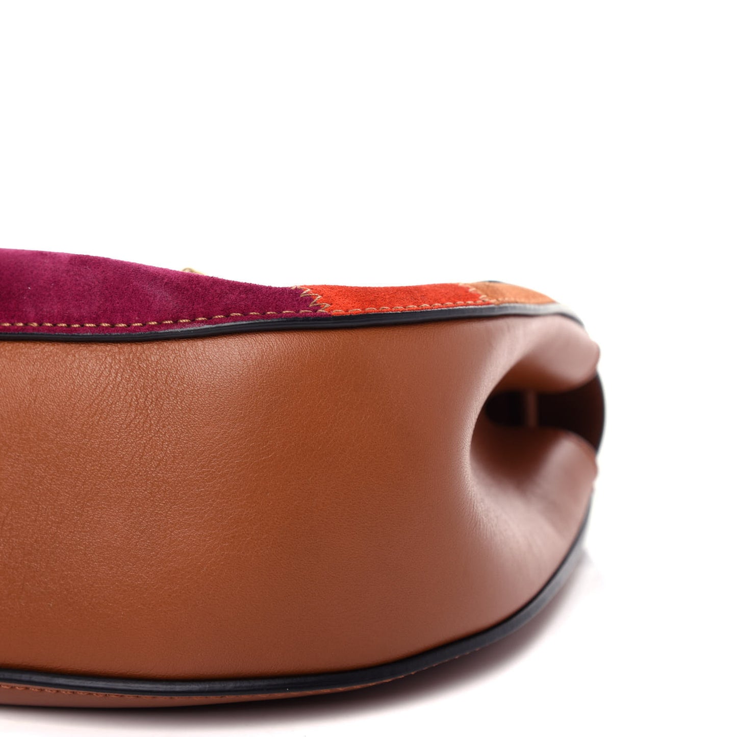 Calfskin Suede Rainbow Patchwork Drew Shoulder Bag Caramel
