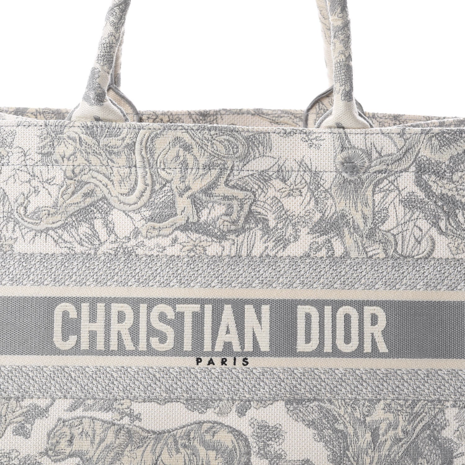 Christian Dior Canvas Embroidered Medium Dioriviera Toile De Jouy Book Tote Gray 8 of 8