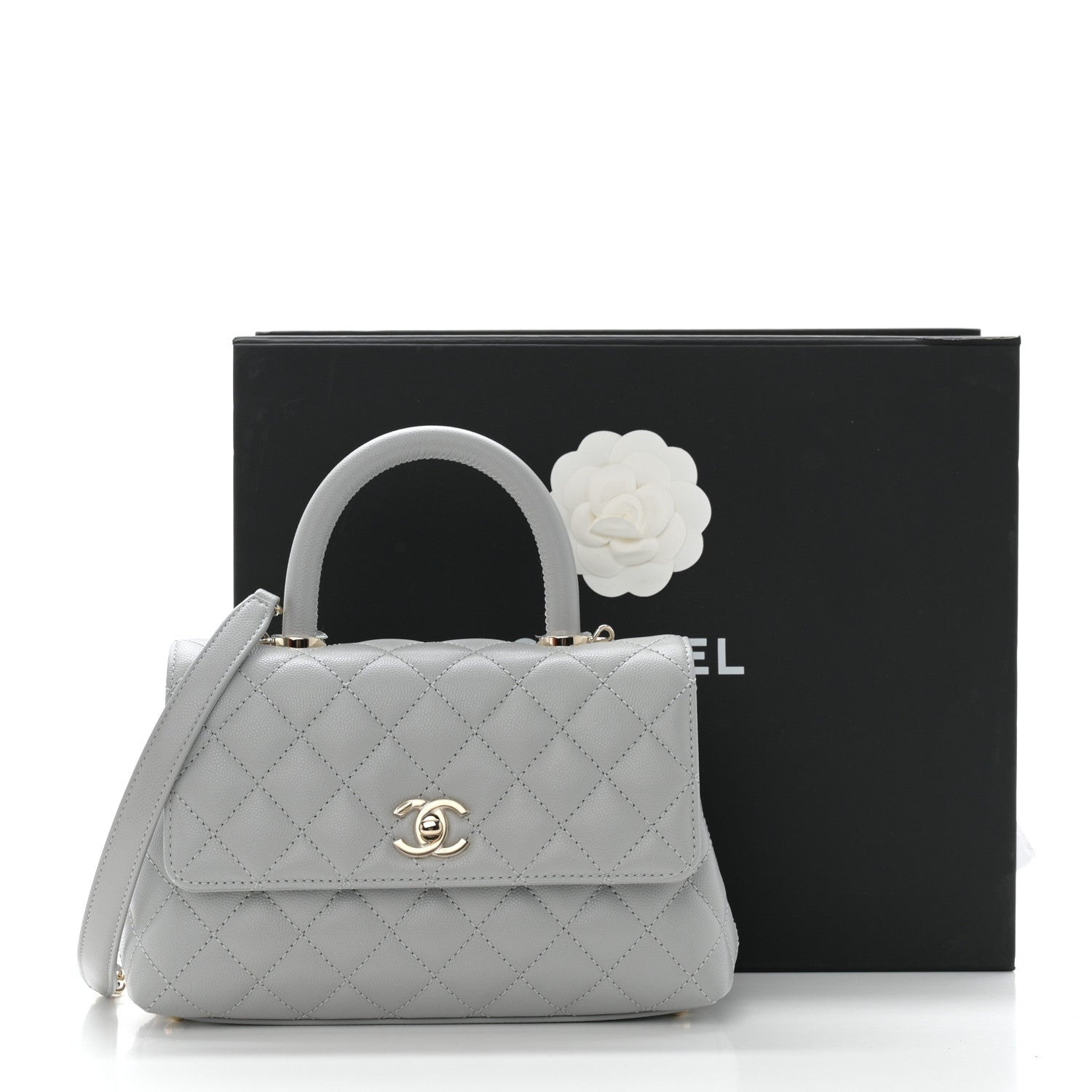 Chanel Caviar Quilted Mini Coco Handle Flap Light Grey 11 of 11
