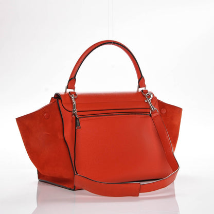 Celine Drummed Calfskin Suede Medium Trapeze Vermillion 3 of 7