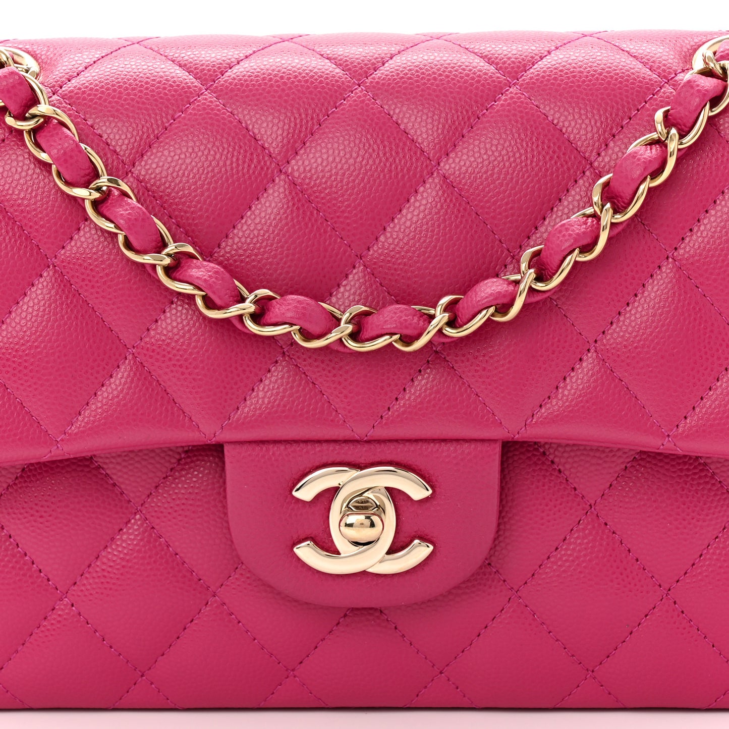 Caviar Quilted Small Double Flap Fuchsia