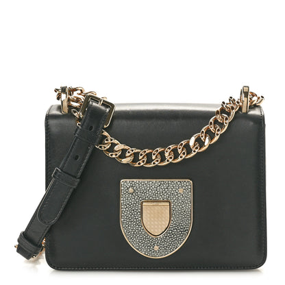 Christian Dior Glossy Calfskin Shagreen Badge Diorama Club Bag Black 1 of 10