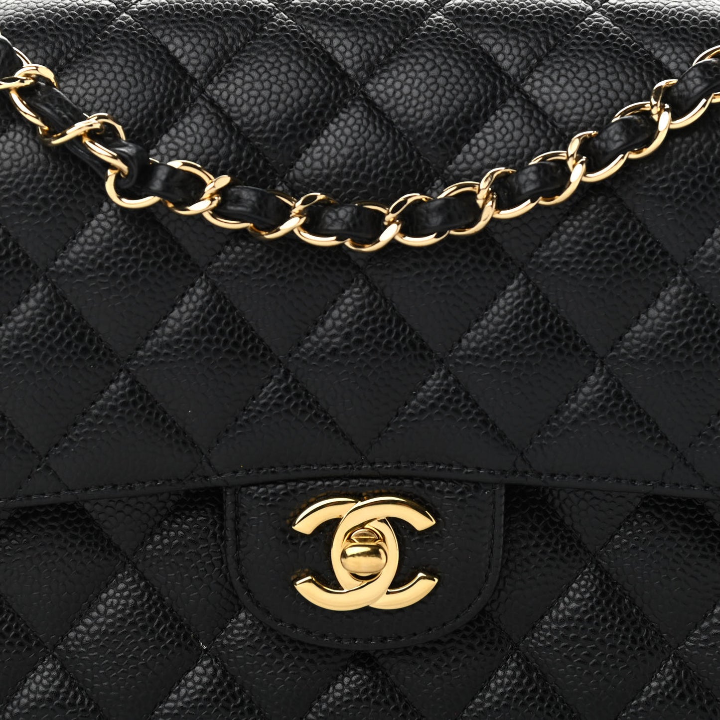 Caviar Quilted Medium Double Flap Black