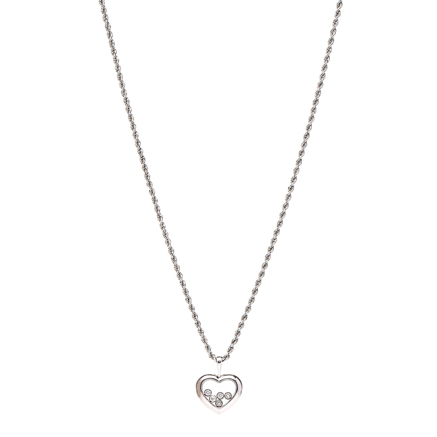 18K White Gold 5 Happy Diamonds Icons Heart Pendant Necklace