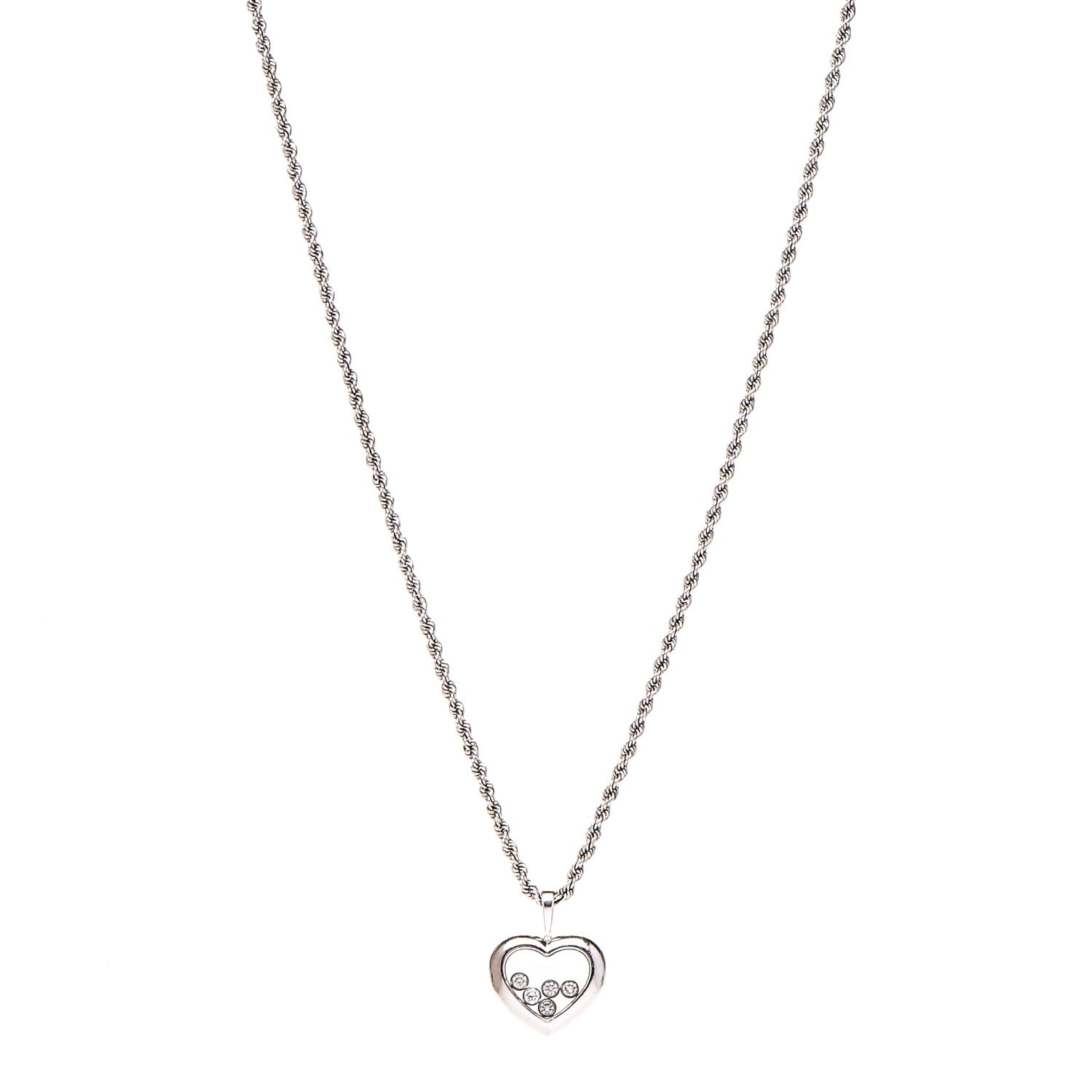 Chopard 18K White Gold 5 Happy Diamonds Icons Heart Pendant Necklace 1 of 7