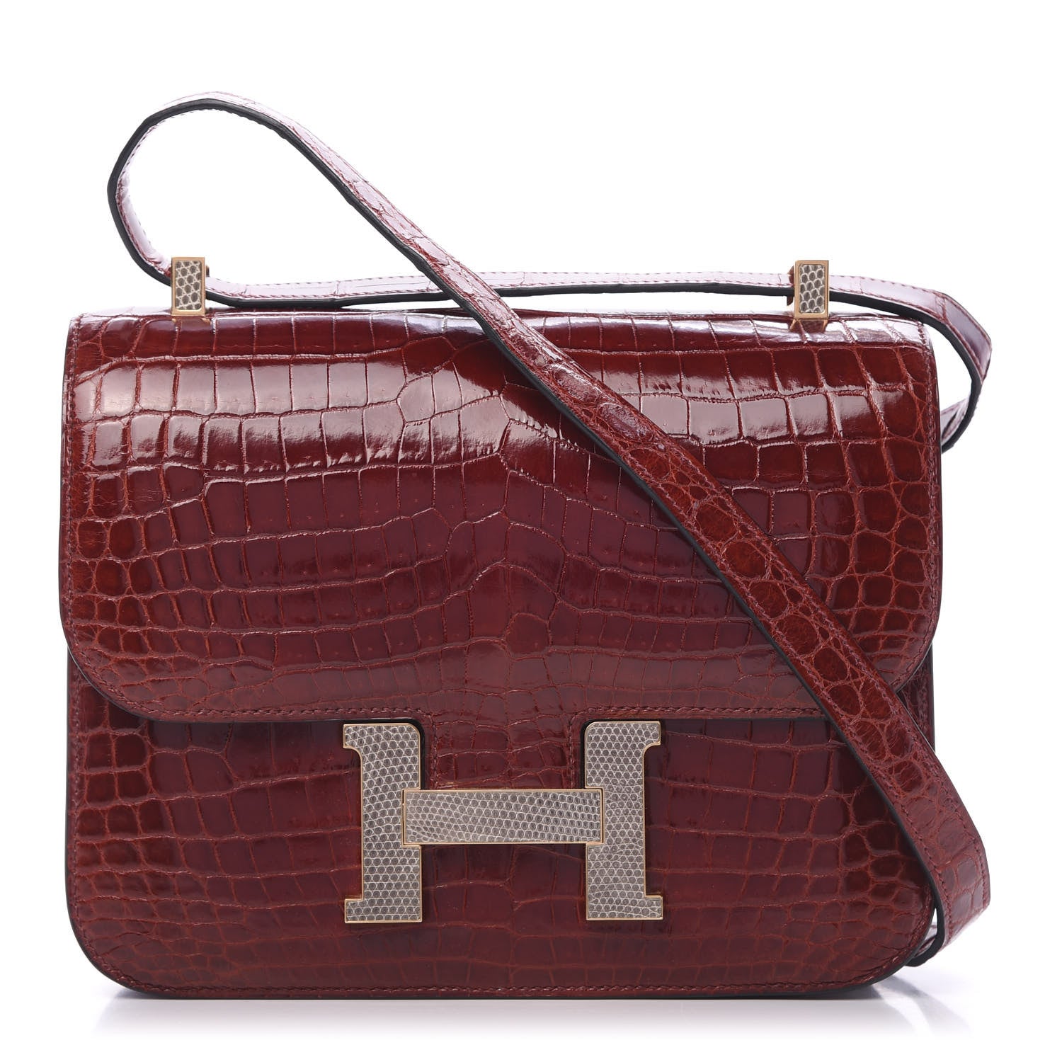 Hermes Shiny Niloticus Crocodile Lizard Marquette Constance 24 Rouge H 1 of 22