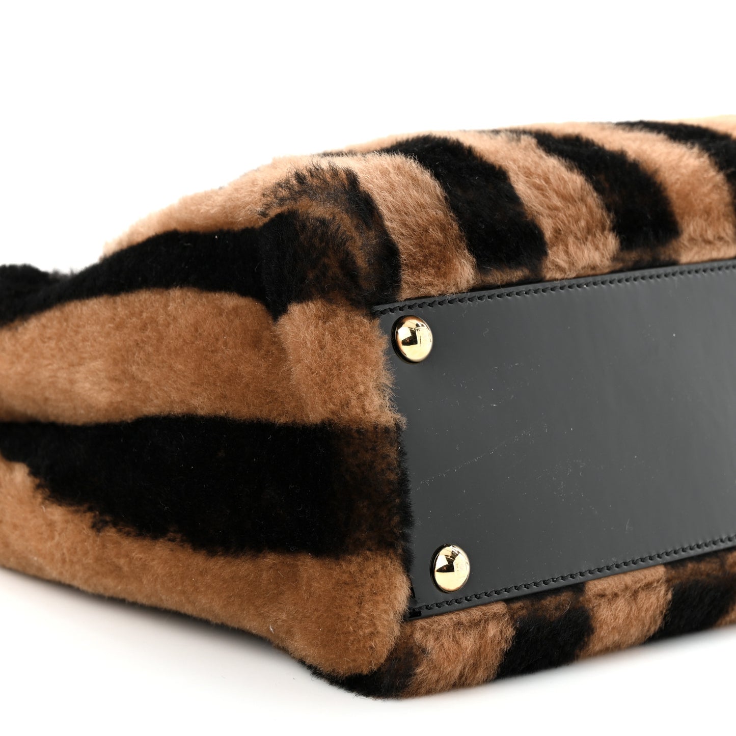 Shearling Vitello Vernice Mou Pequin Striped Medium Peekaboo Iconic Satchel Tobacco Black