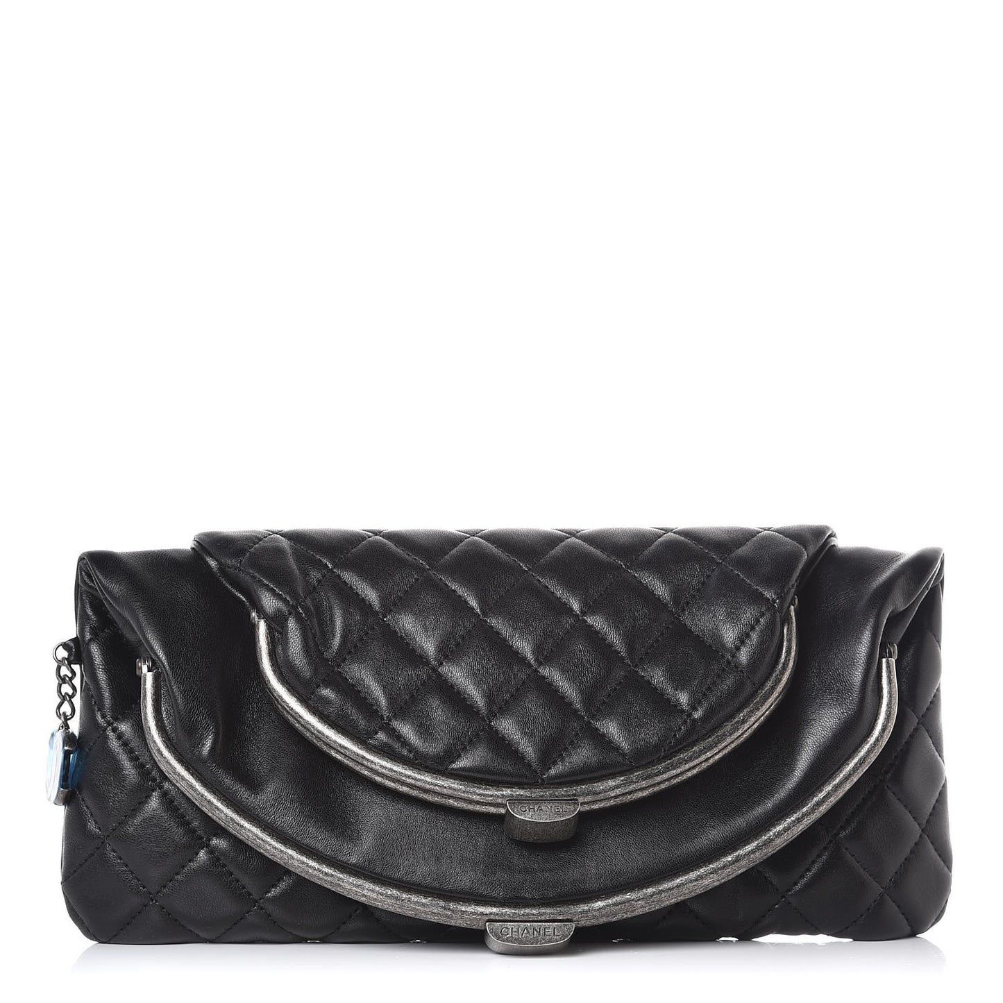 Lambskin Quilted Frame Clasp Flap Clutch Black