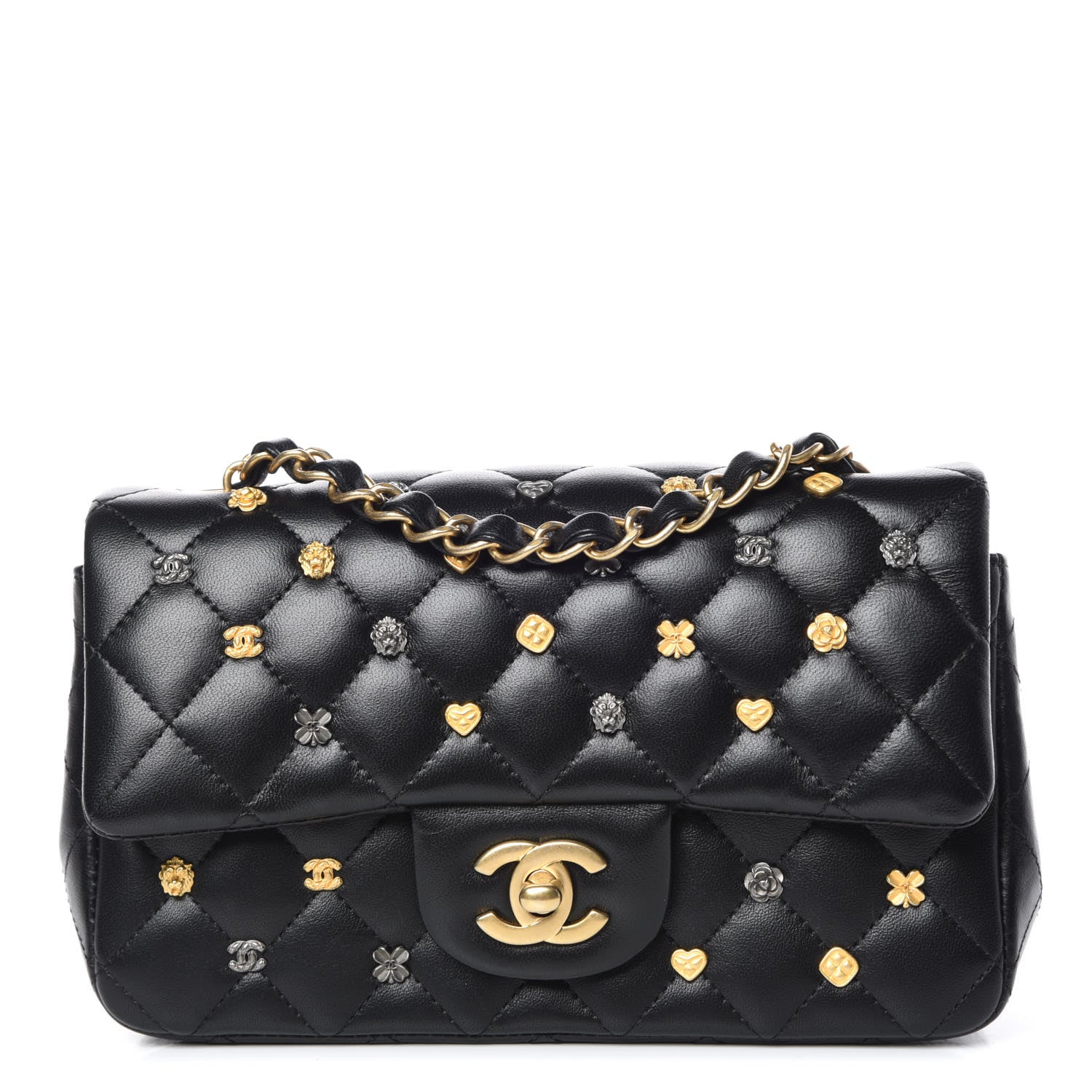Chanel Lambskin Quilted Studded Mini Rectangular Flap Black 1 of 10