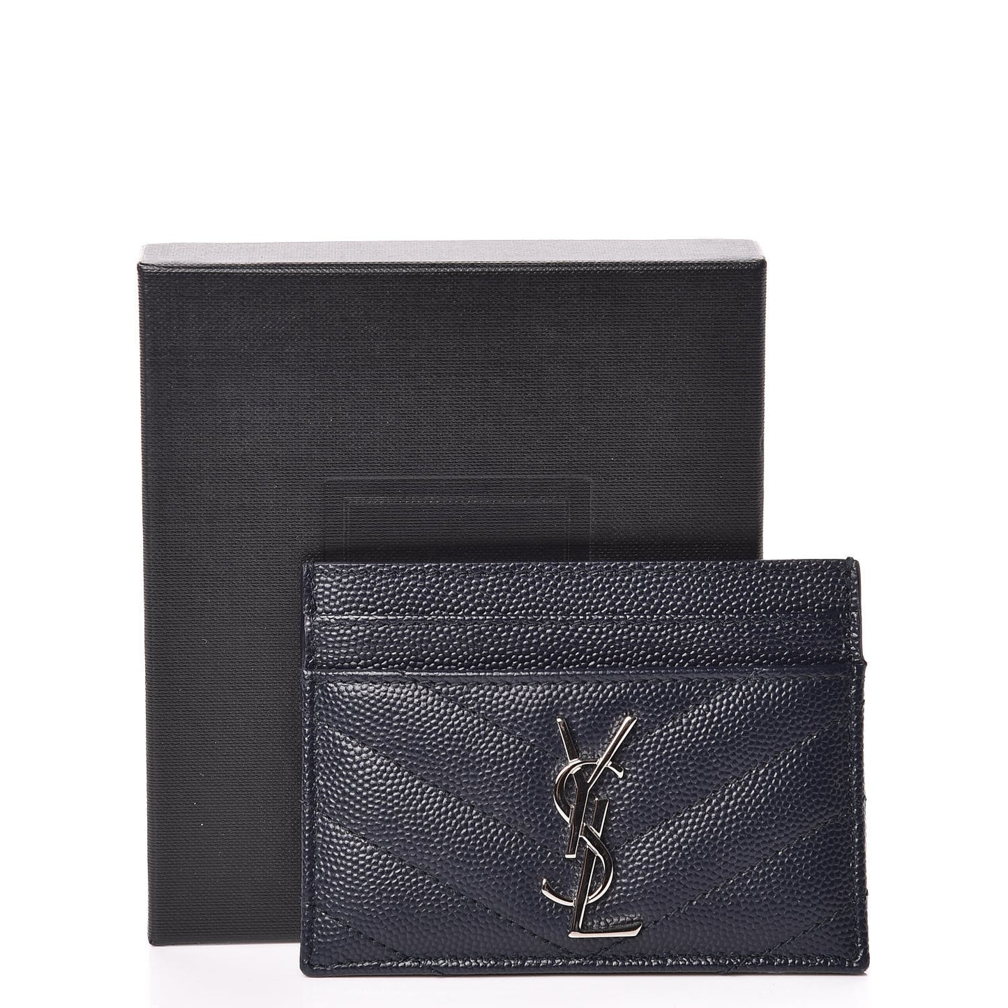 Grain De Poudre Matelasse Monogram Chevron Credit Card Case Deep Marine