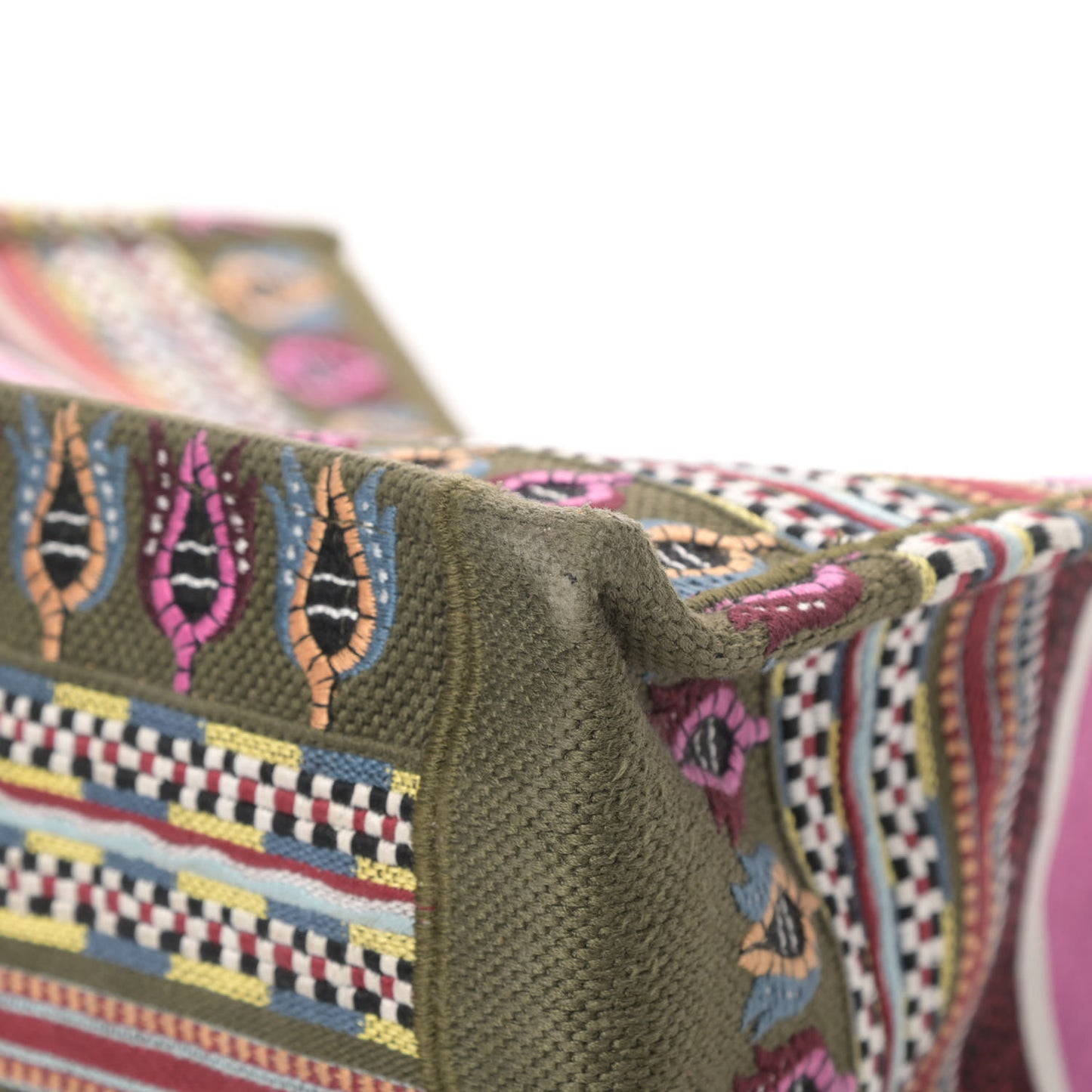 Canvas Embroidered Book Tote Olive Multicolor
