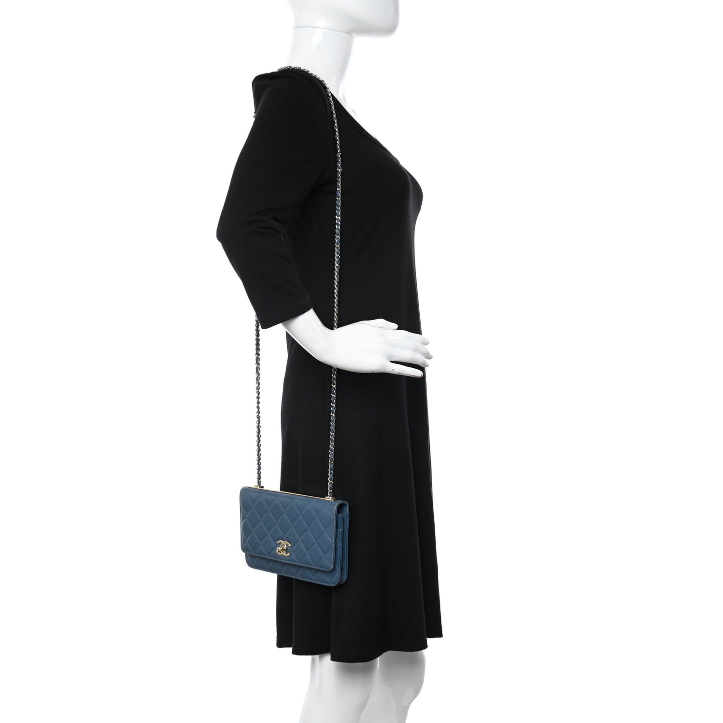 Lambskin Quilted Trendy CC Wallet On Chain WOC Blue