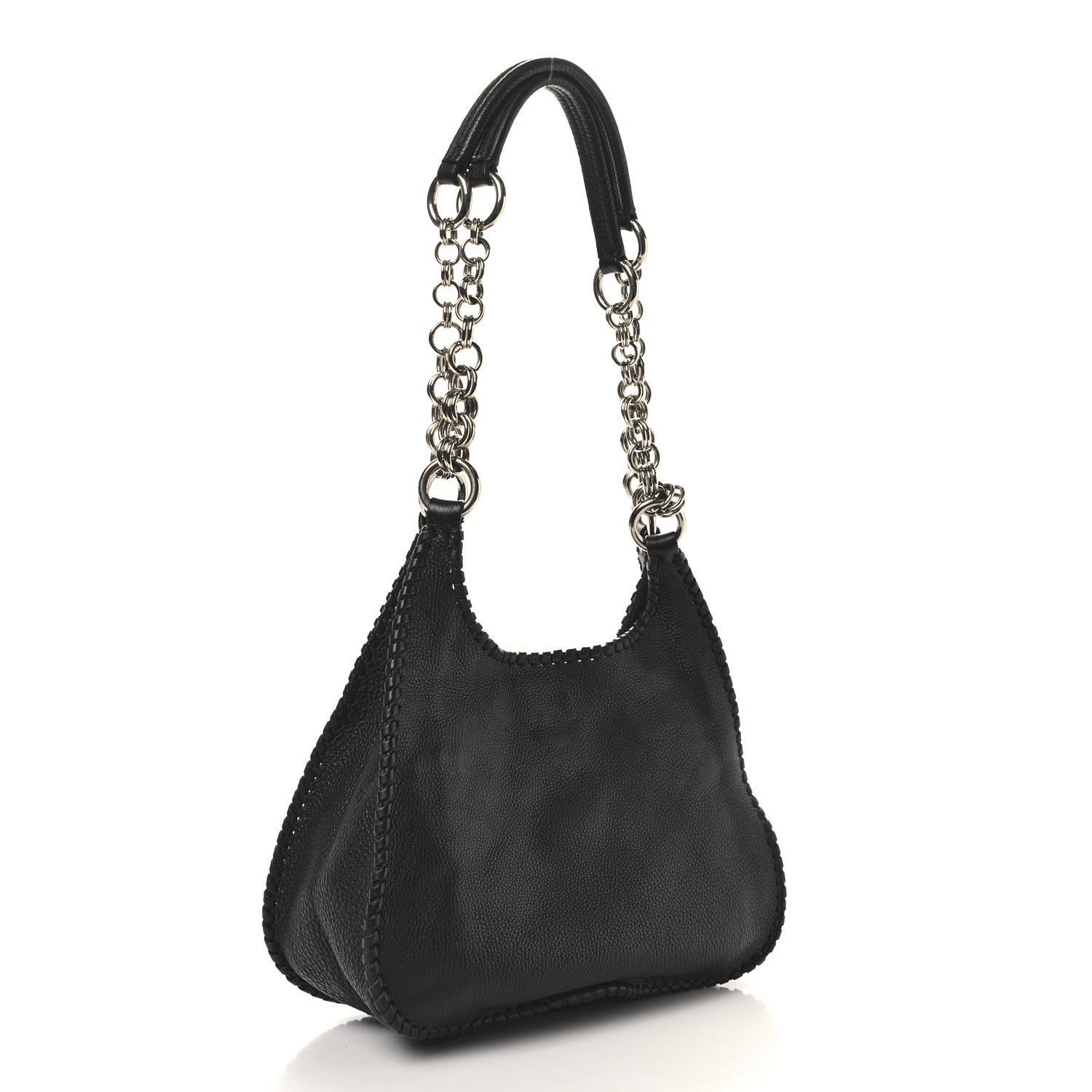Prada Vitello Daino Chain Braided Hobo Black 3 of 11